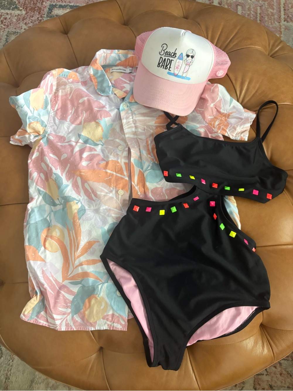Summer swimsuit, coverup and hat bundle.